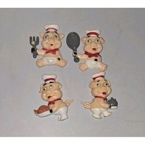 Vintage Plastic Cooking Pigs Refrigerator Magnets Set Of 4 With Googly Eyes